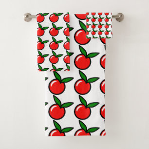 Cute Apple or Cherry, Fun Kitchen Fruit Cartoon Bath Towel Set