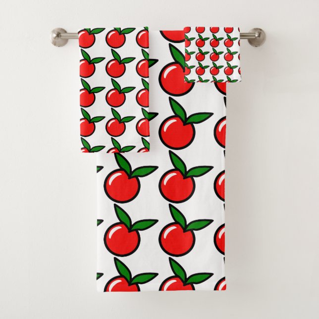 Cute Apple or Cherry, Fun Kitchen Fruit Cartoon Bath Towel Set (Insitu)