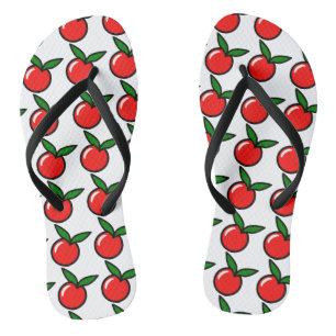 Cute Apple or Cherry, Fun Kitchen Fruit Cartoon Flip Flops