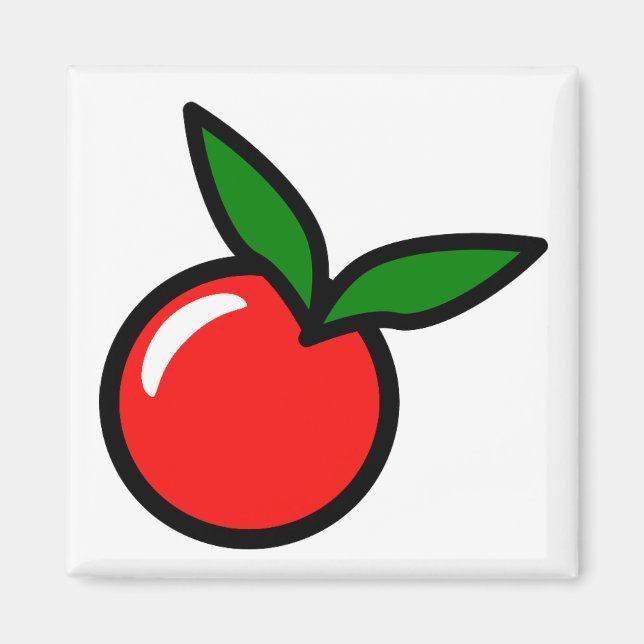 Cute Apple or Cherry, Fun Kitchen Fruit Cartoon Magnet (Front)