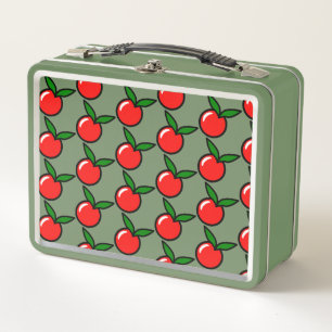 Cute Apple or Cherry, Fun Kitchen Fruit Cartoon Metal Lunch Box