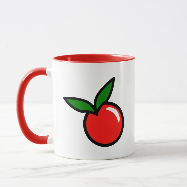 Cute Apple or Cherry, Fun Kitchen Fruit Cartoon Mug (Left)
