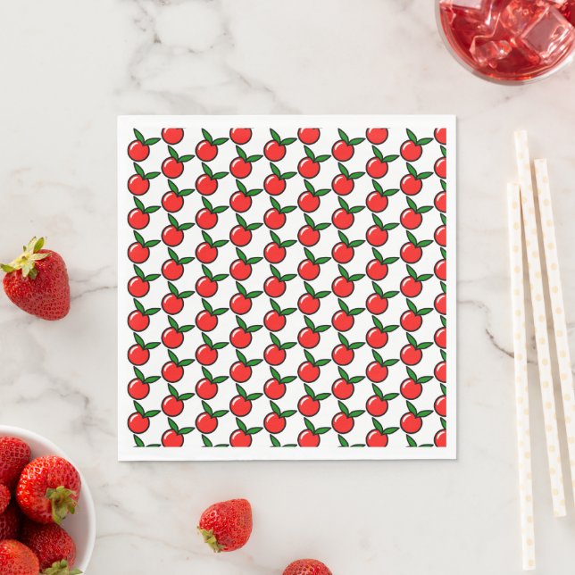 Cute Apple or Cherry, Fun Kitchen Fruit Cartoon Napkin (Insitu)
