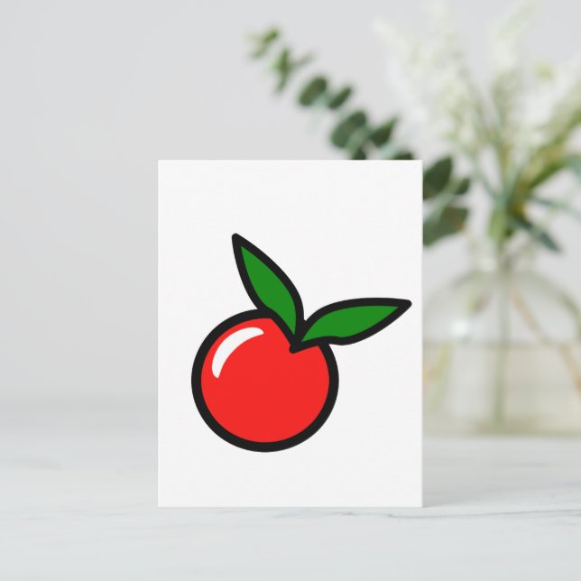 Cute Apple or Cherry, Fun Kitchen Fruit Cartoon Postcard (Standing Front)