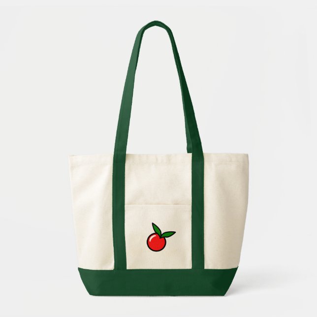 Cute Apple or Cherry, Fun Kitchen Fruit Cartoon Tote Bag (Front)