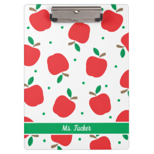 Cute Apple Pattern Teacher Name Red Green Clipboard