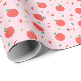 Cute Apple Pattern with Pink Background Wrapping Paper