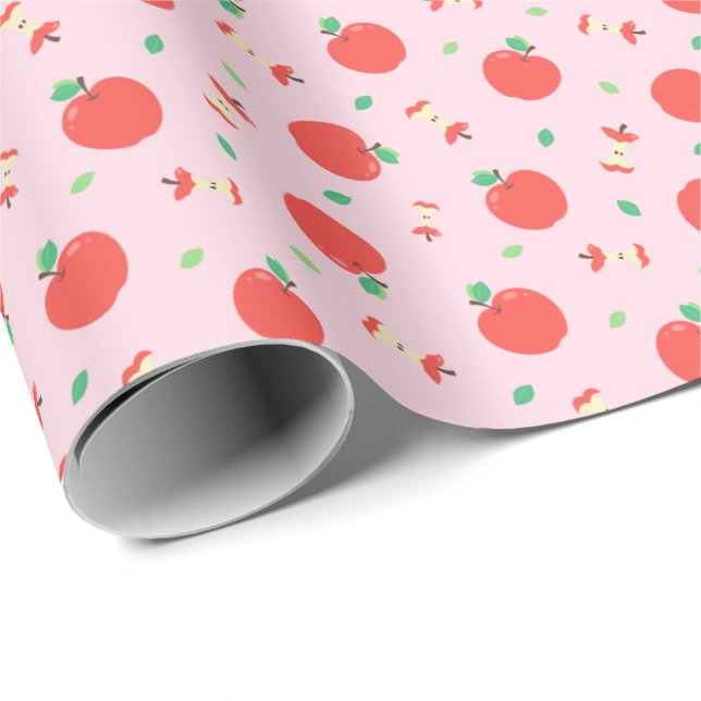 Cute Apple Pattern with Pink Background Wrapping Paper (Roll Corner)