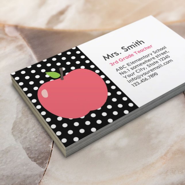 Cute Apple Polka Dots Teacher Business Card (Creator Uploaded)