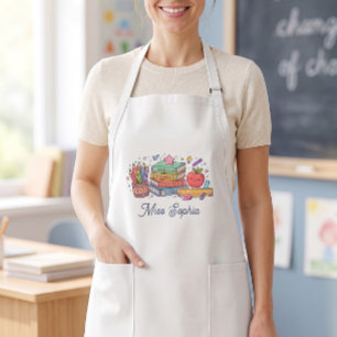 Cute Apple Teacher Appreciation Personalised Name Long Apron