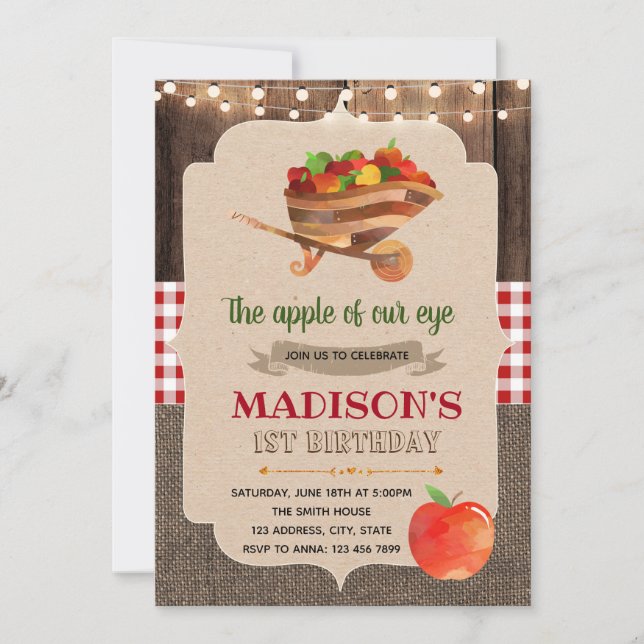Cute apple theme party invitation (Front)