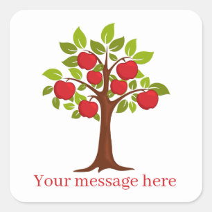 Cute apple tree add name message square sticker
