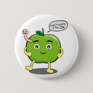 cute Apple With cute worm 6 Cm Round Badge