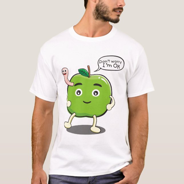 cute Apple With cute worm T-Shirt (Front)