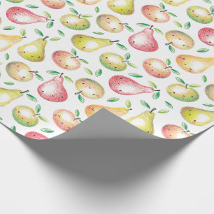 Cute Apples & Pears handdrawn white red green Wrapping Paper