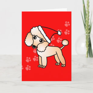 Cute Apricot Poodle Cartoon Santa Hat Holiday Card