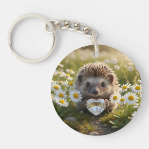Cute April Hedgehog with Diamond Heart Key Ring