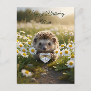 Cute April Hedgehog with Diamond Heart Postcard