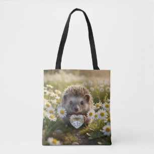 Cute April Hedgehog with Diamond Heart Tote Bag