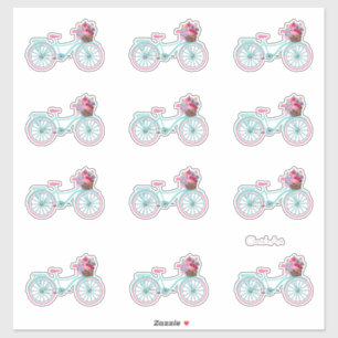 Cute Aqua and Pink Bicycles with Flowers 