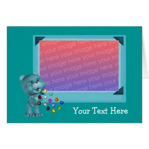 Cute Aqua Bear And Hearts Photo Card
