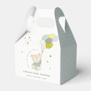 Cute Aqua Bearly Wait Bear Balloon Baby Shower Favour Box