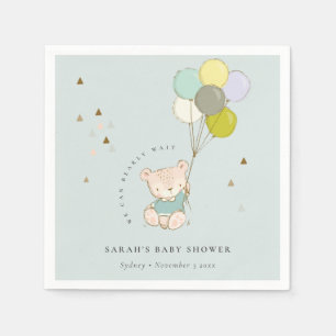 Cute Aqua Bearly Wait Bear Balloon Baby Shower Napkin
