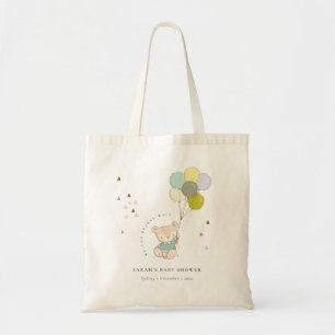 Cute Aqua Bearly Wait Bear Balloon Baby Shower Tote Bag