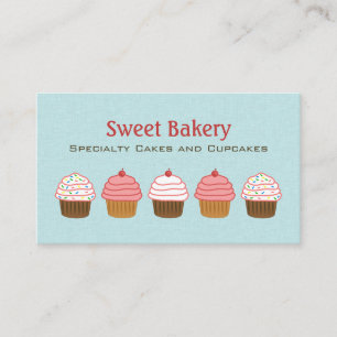 Cute Aqua Blue and Pink Cupcake Bakery Business Card