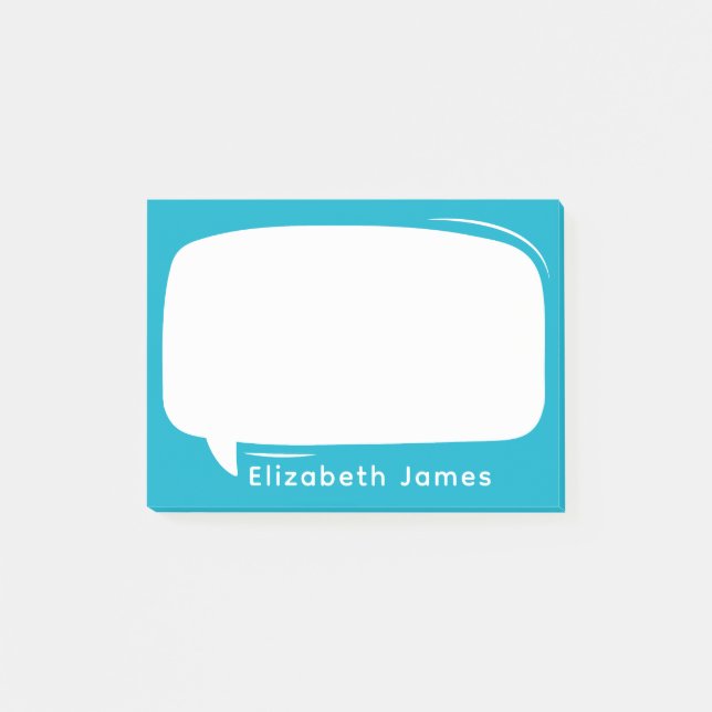Cute Aqua Blue and White Talk Bubble Personalised  Post-it Notes (Front)