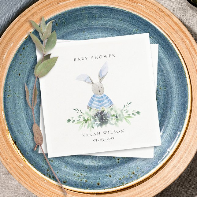 Cute Aqua Blue Bunny Garden Foliage Baby Shower Napkin (Creator Uploaded)