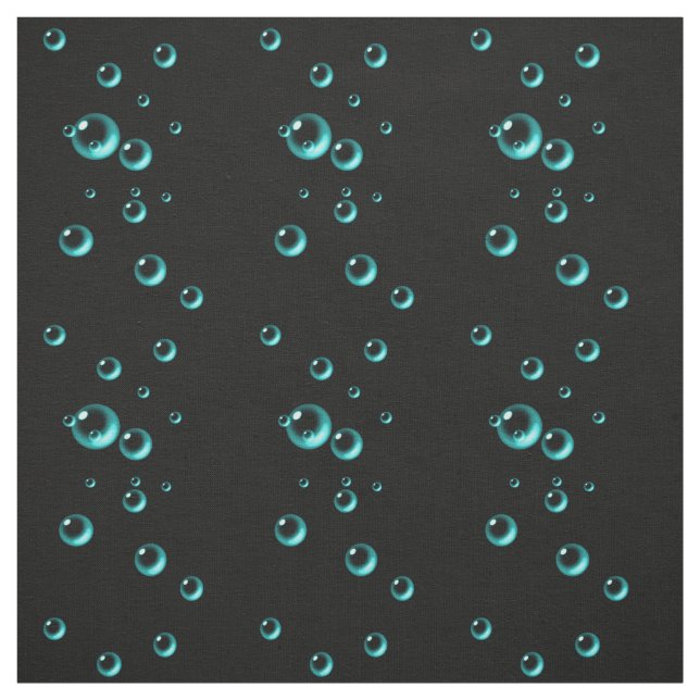 Cute Aqua Blue Floating Bubbles On Black Fabric (Swatch)