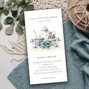 Cute Aqua Blue Flora Teapot Cup Vow Renewal Invite