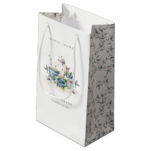 Cute Aqua Blue Floral Teapot Cups Bridal Shower Small Gift Bag