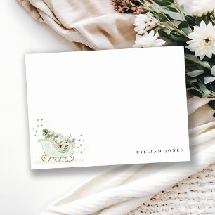 Cute Aqua Blue Gold Winter Sleigh Any Age Birthday Card