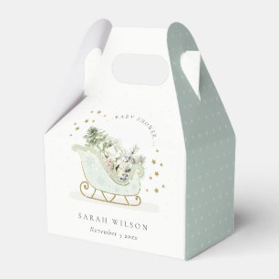 Cute Aqua Blue Gold Winter Sleigh Baby Shower Favour Box