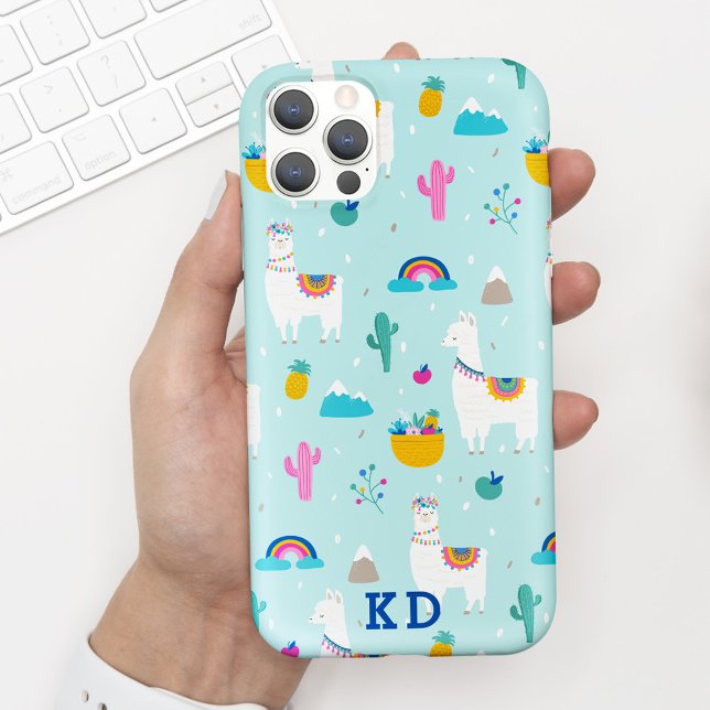 Cute Aqua Blue Llama Pattern Case-Mate iPhone Case (Creator Uploaded)