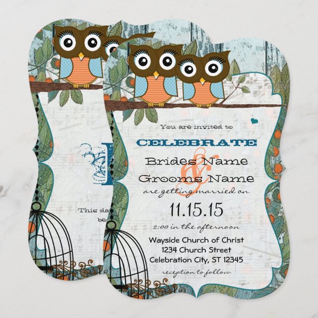 Cute Aqua Blue Owl Marry My Best Friend Wedding Invitation (Front/Back)