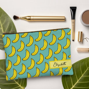 Cute Aqua Blue Yellow Banana Personalised  Accessory Pouch
