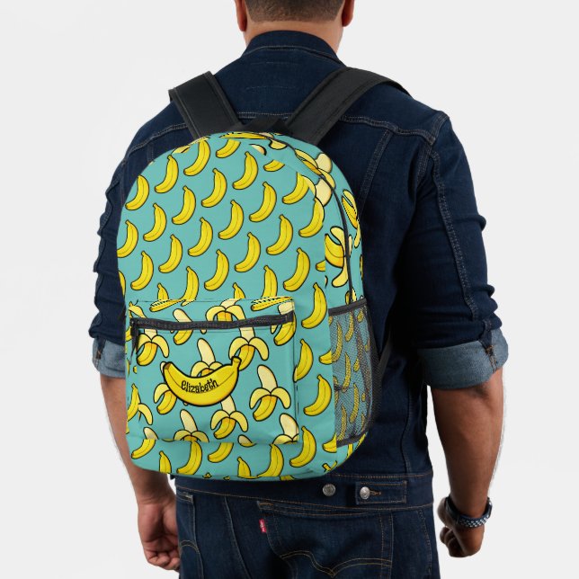 Cute Aqua Blue Yellow Banana Personalised Printed Backpack (Insitu (Model))