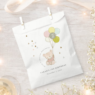 Cute Aqua Blush Bear Balloon Any Age Birthday Favour Bags