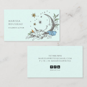 Cute Aqua Celestial Moon Stars Children's Author Business Card