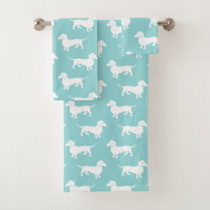 Cute Aqua Dachshund Pattern Customisable Colour Bath Towel Set
