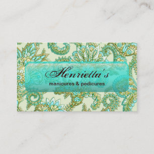Cute Aqua Gold Paisley Floral Pattern Business Card