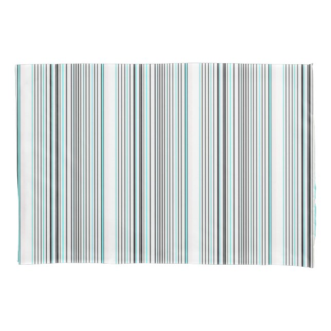 Cute aqua gray stripes pillowcase (Front-Left)
