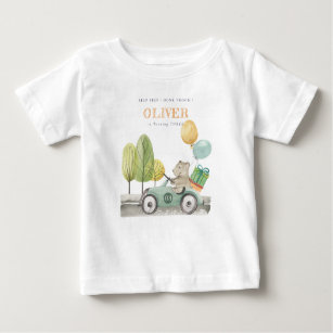 Cute Aqua Green Any Age Birthday Party Teddy Car  Baby T-Shirt