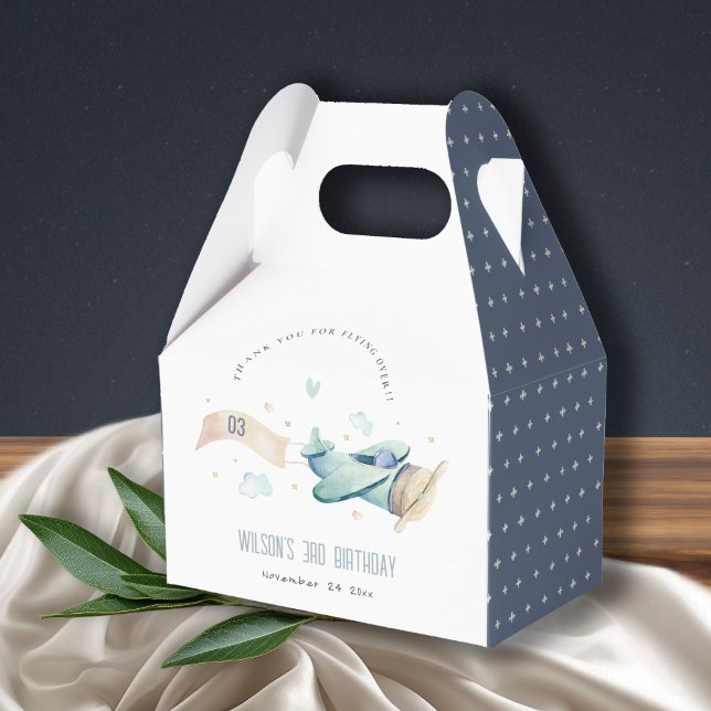 Cute Aqua Green Blue Plane Cloud Heart Birthday Favour Box (Creator Uploaded)