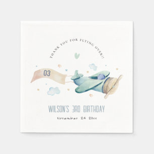 Cute Aqua Green Blue Plane Cloud Heart Birthday Napkin