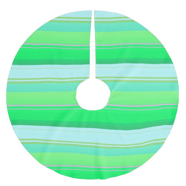 Cute aqua green stripes brushed polyester tree skirt (Front)