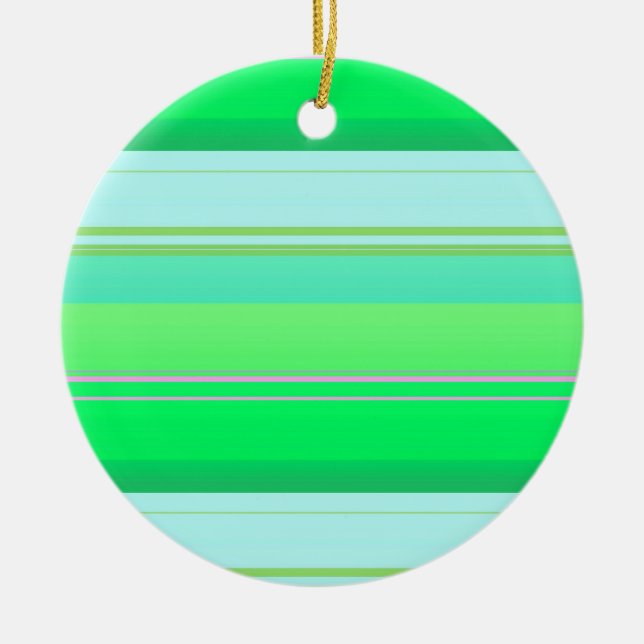 Cute aqua green stripes ceramic tree decoration (Front)